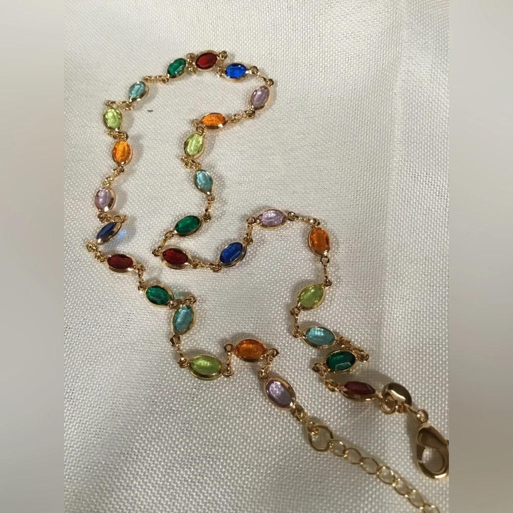 Barzel. 8k Gold Plated Oval-Cut Crystal Multi-Color Necklace 16”